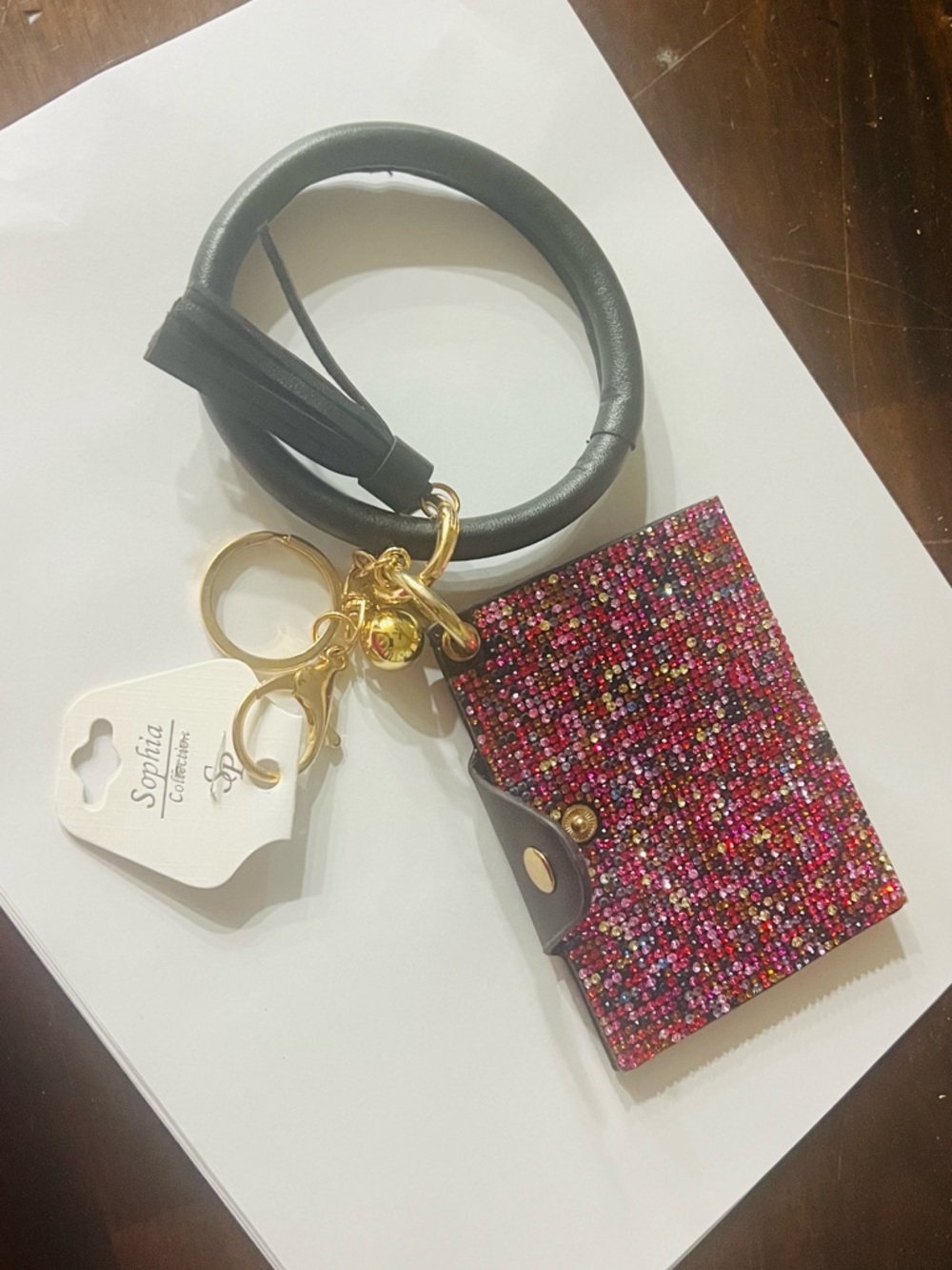 Pink Multi Crystal Card Holder Keyring Bracelet